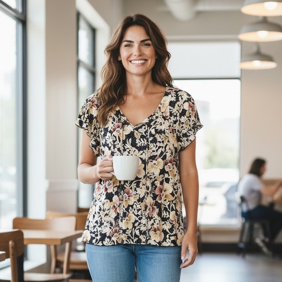 Diana Belle Tops - Floral V-Neck Blouse
